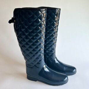 Hunter Navy Rubber High Knee Rain Boots size 8